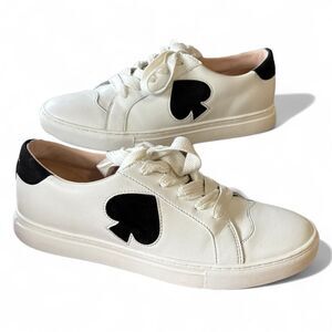 kate spade White Leather Sneakers with Black Spade Accent